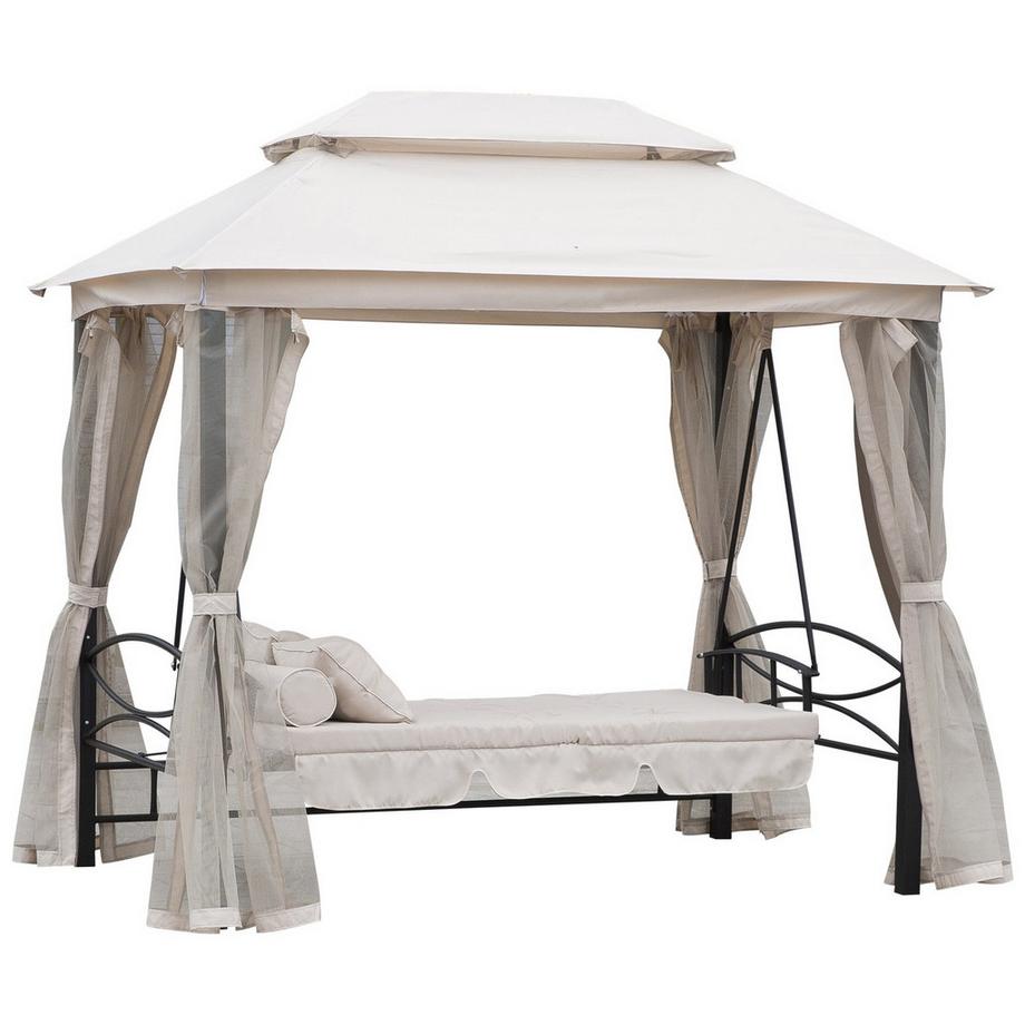 Hollywoodschaukel Gartenschaukel Mit Seitenwänden, 3-Sitzer, Beige, 256X172X248Cm