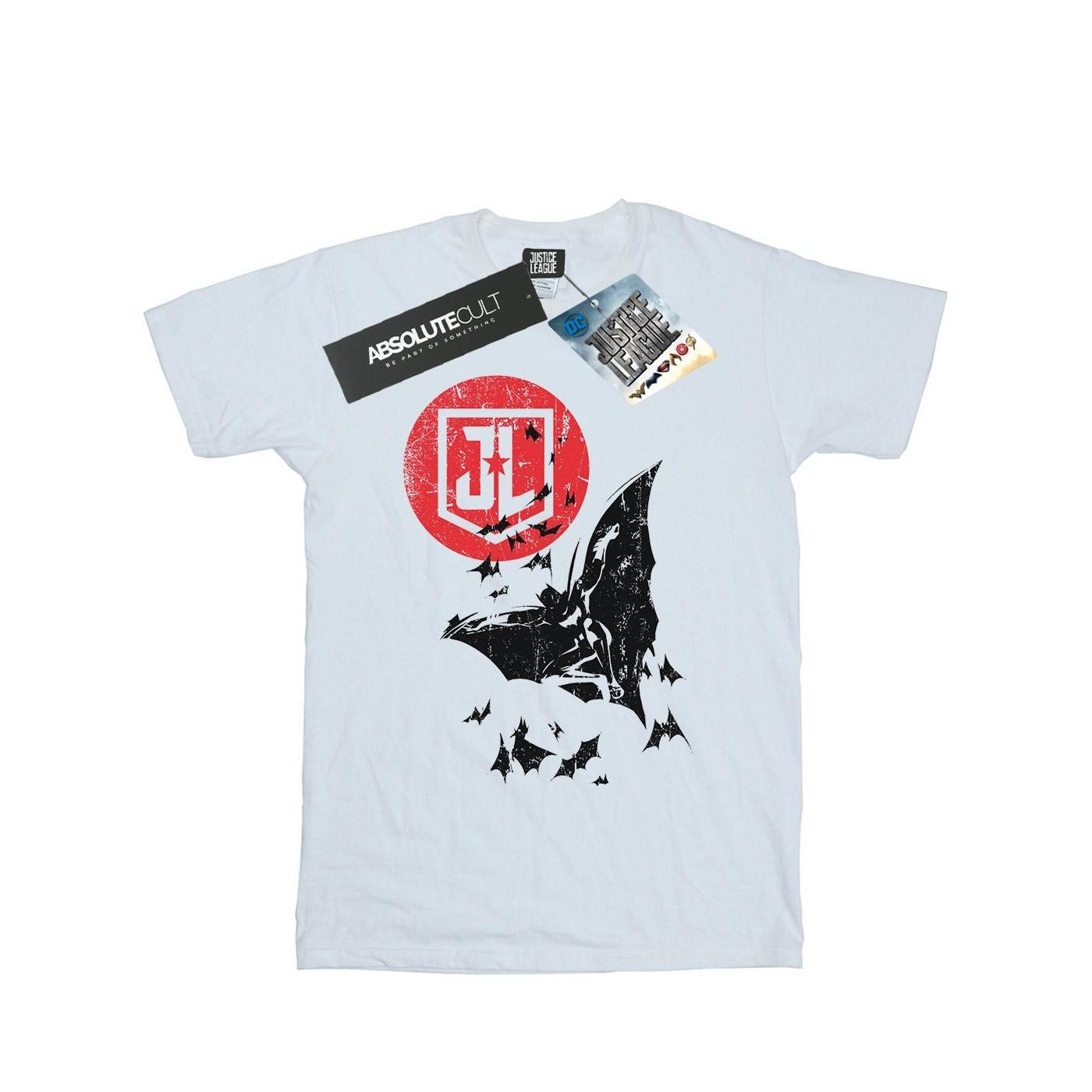 Image of Justice League Movie Batman Moon Leap Tshirt Damen Weiss L