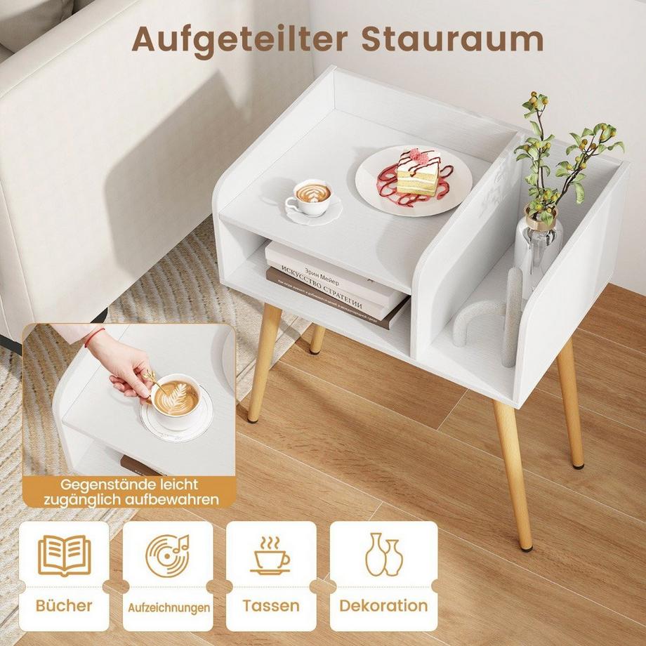 B2X Comodino tavolino con vano a giorno tavolino da divano con gambe di sostegno in metallo 50 x 32 x 58 cm bianco 1 pezzo  