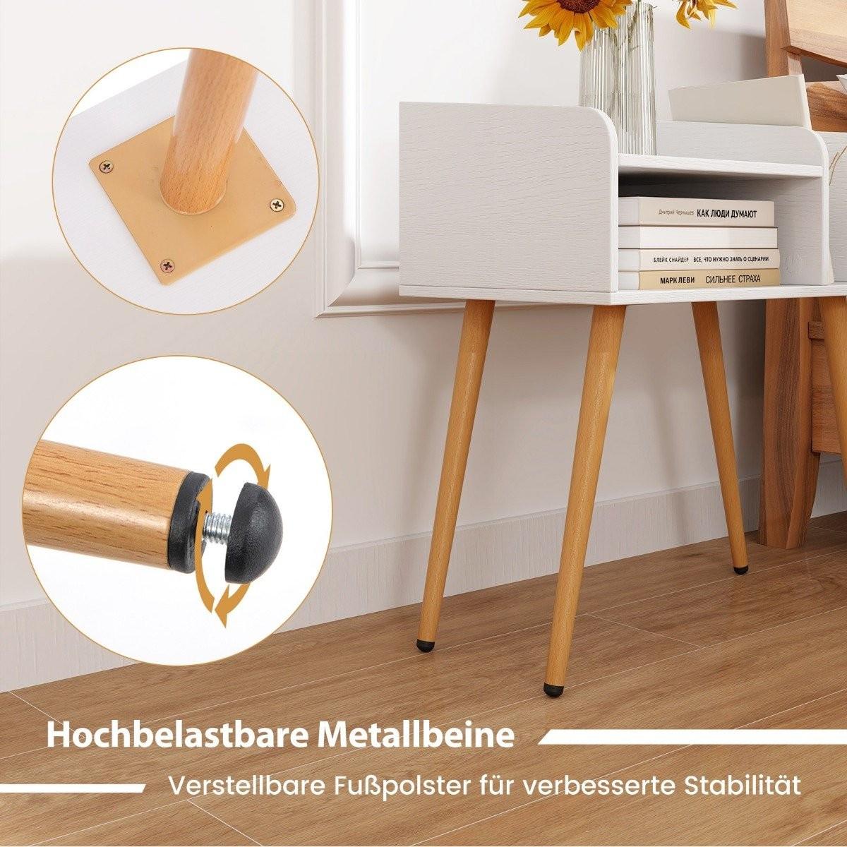 B2X Comodino tavolino con vano a giorno tavolino da divano con gambe di sostegno in metallo 50 x 32 x 58 cm bianco 1 pezzo  