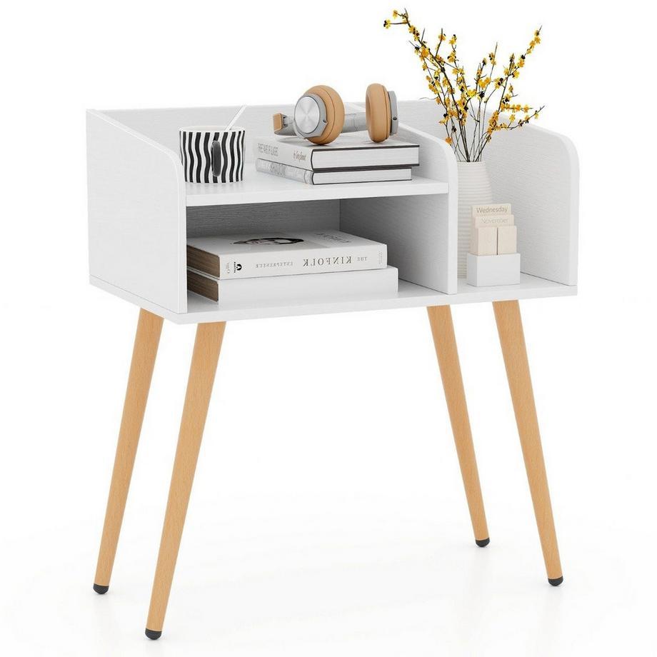 Comodino tavolino con vano a giorno tavolino da divano con gambe di sostegno in metallo 50 x 32 x 58 cm bianco 1 pezzo