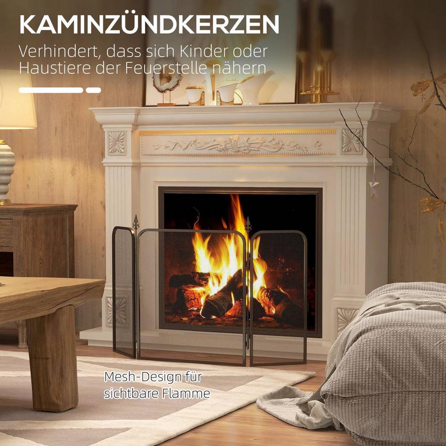 Northio Kaminschutzgitter, Faltbares Kamingitter mit 3 Paneelen, Funkenschutzgitter für Wohnzimmer, Schlafzimmer, Metall, 96 x 56 cm, Schwarz  
