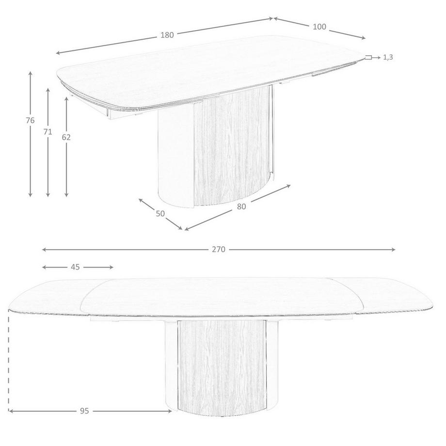 ANGEL CERDA Table de salle à manger rectangulaire à rallonge en marbre porcelaine, acier sable métallique et noyer  