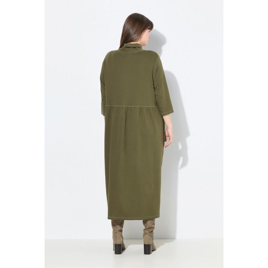 Ulla Popken Robe maxi en jersey Col montant Manches 3/4 Coton bio  