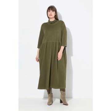 Robe maxi en jersey de coton bio, col montant et manches 3/4
