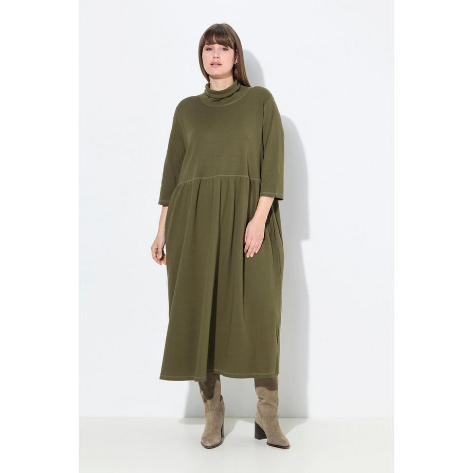 Ulla Popken Robe maxi en jersey Col montant Manches 3/4 Coton bio  