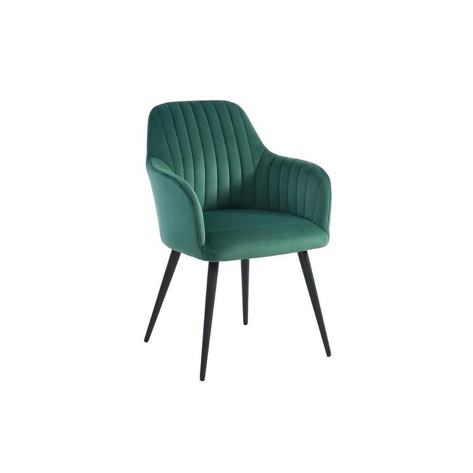 Vente-unique Lot de 6 chaises avec accoudoirs en velours et métal noir - Vert - ELEANA  