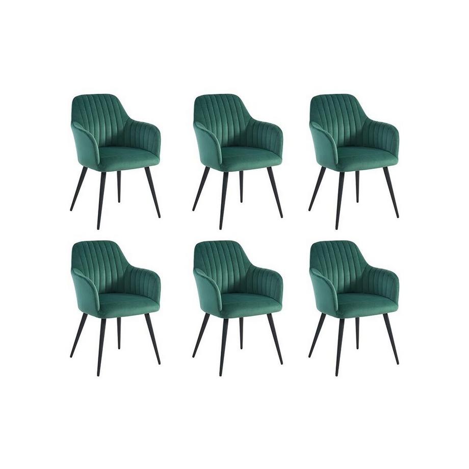 Lot de 6 chaises avec accoudoirs en velours et métal noir - Vert - ELEANA
