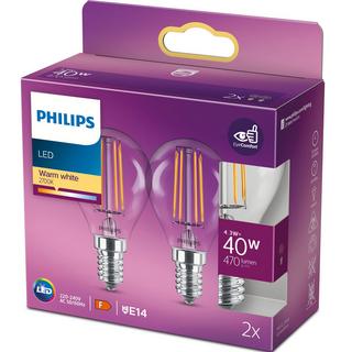 PHILIPS Pack de 2 Globes LED E14 4,3W (40W) Transparent 470lm  