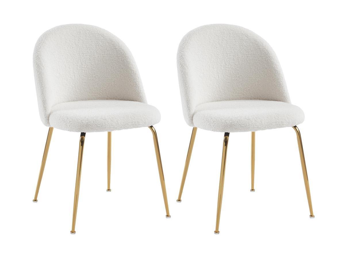 Vente-unique Lot de 2 chaises - Tissu bouclette et métal doré - Blanc - MELBOURNE  