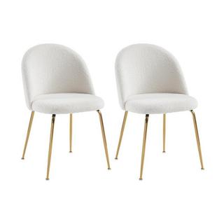 Vente-unique Lot de 2 chaises - Tissu bouclette et métal doré - Blanc - MELBOURNE  