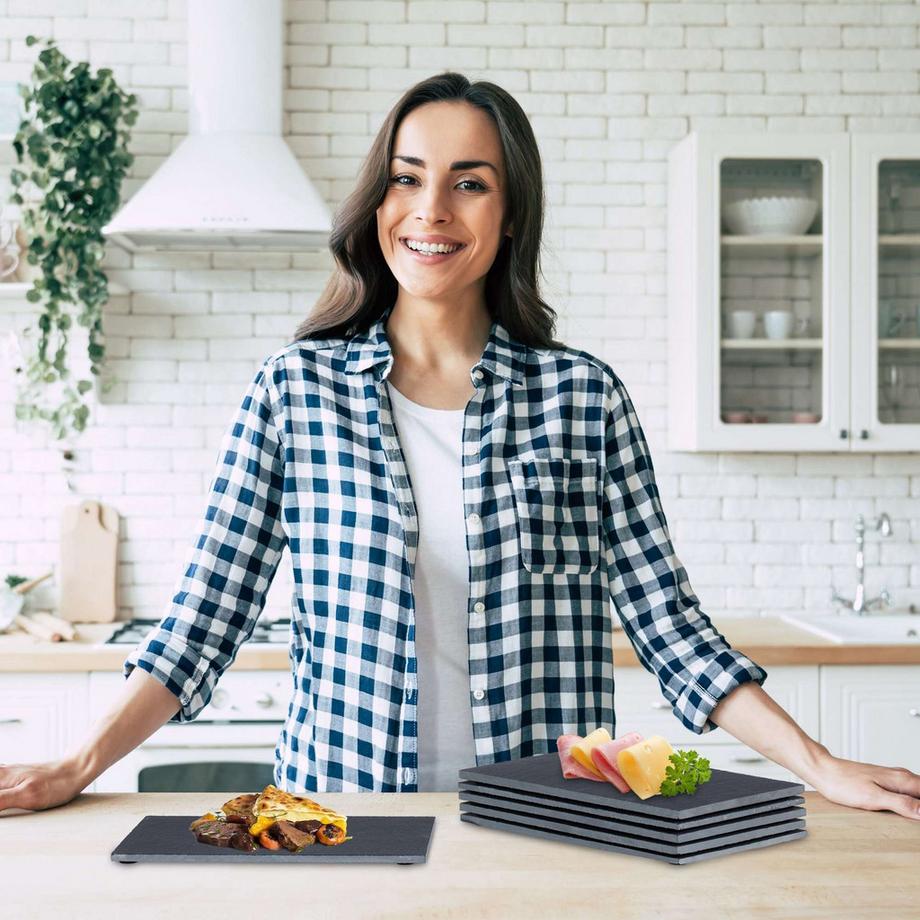 B2X  Assiettes rectangulaires en ardoise, lot de 6 