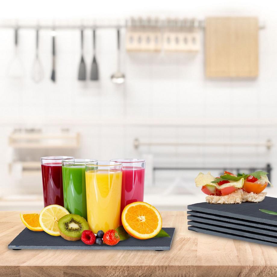 B2X  Assiettes rectangulaires en ardoise, lot de 6 