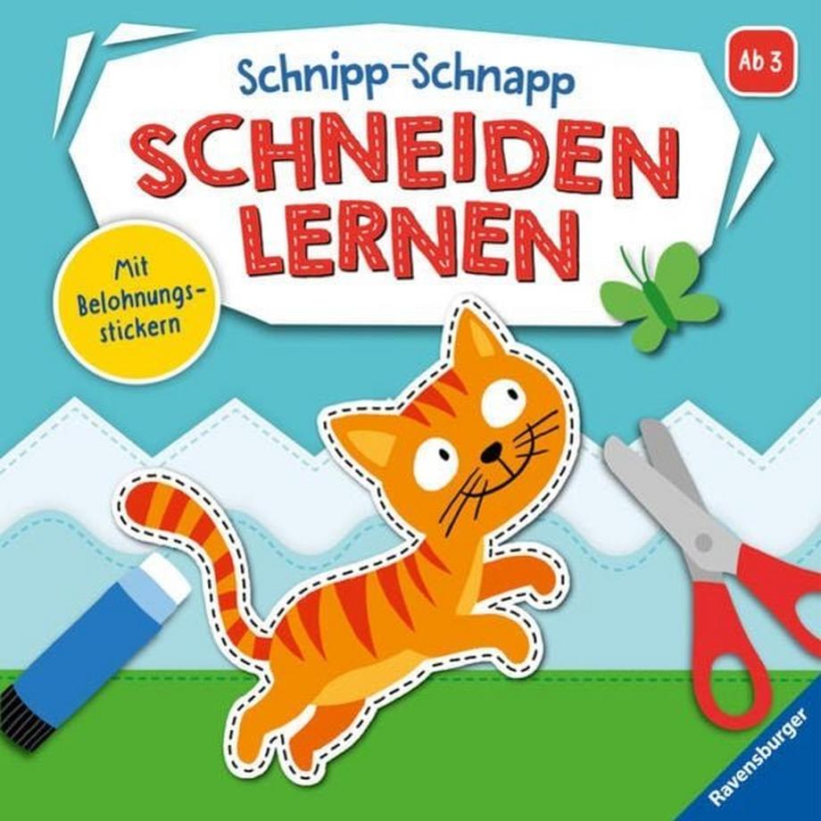   Ravensburger Schnipp-Schnapp Schneiden lernen - Schneiden und Kleben ab 3 Jahren - Block mit Belohnungsstickern und Profi-Urkunde - Perforierte Seiten 