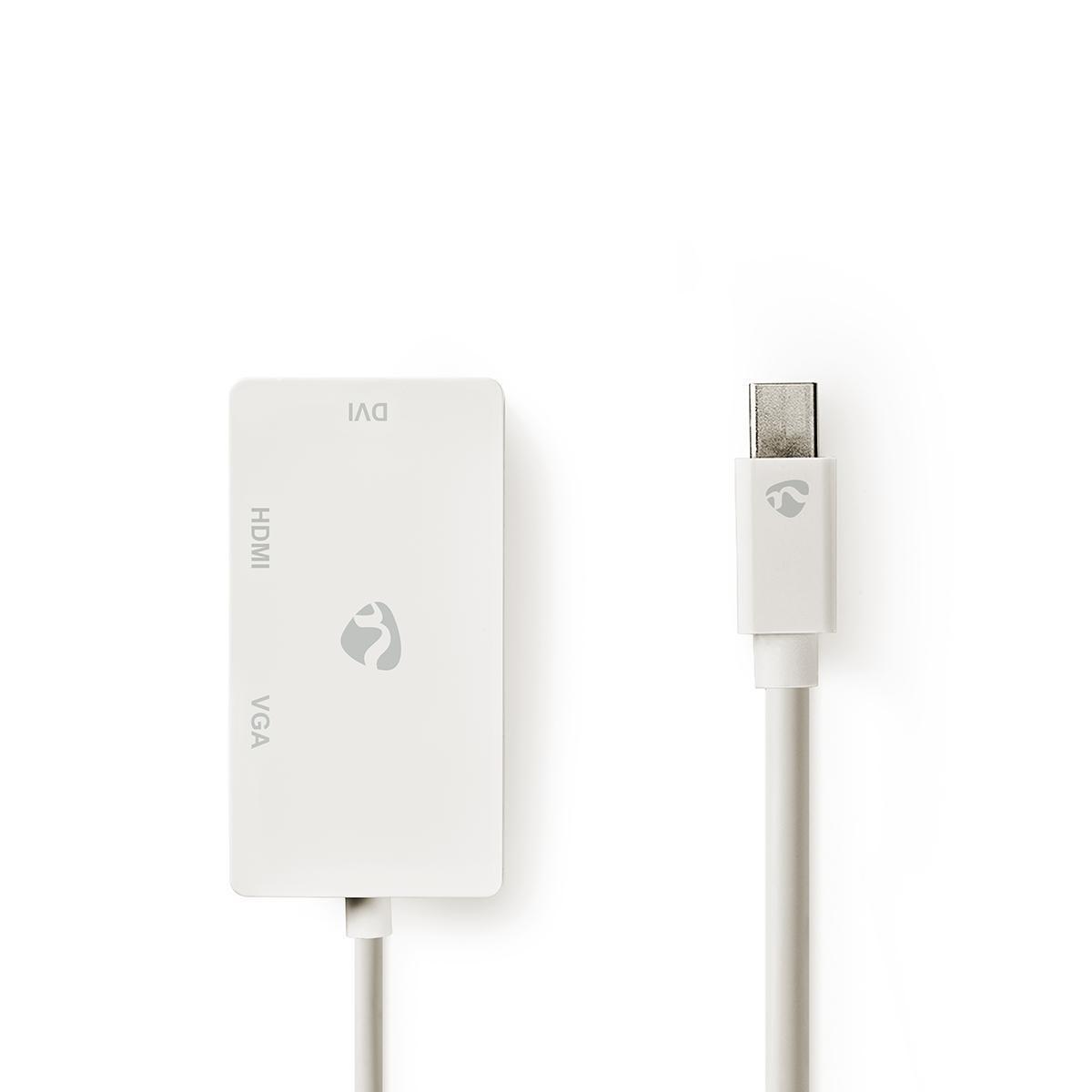 Image of Mini Displayport-Kabel | DisplayPort 1.2 | Mini DisplayPort-Stecker | DVI-D 24+1-Pin-Buchse / HDMI™-Eingang / VGA-Buchse 15p | 21,6 Gbps | Vernickelt | 0,20 m | Rund | PVC | Weiß | Blisterpackung