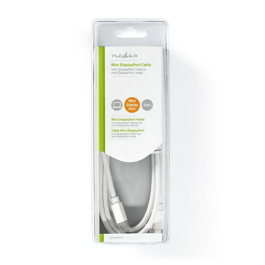 Nedis  Câble mini DisplayPort | DisplayPort 1.4 | Mini DisplayPort Hane | Mini DisplayPort Hane | 48 Gbps | Nickelplaterad | 2.00 m | Rond | PVC | Vit | Blister 