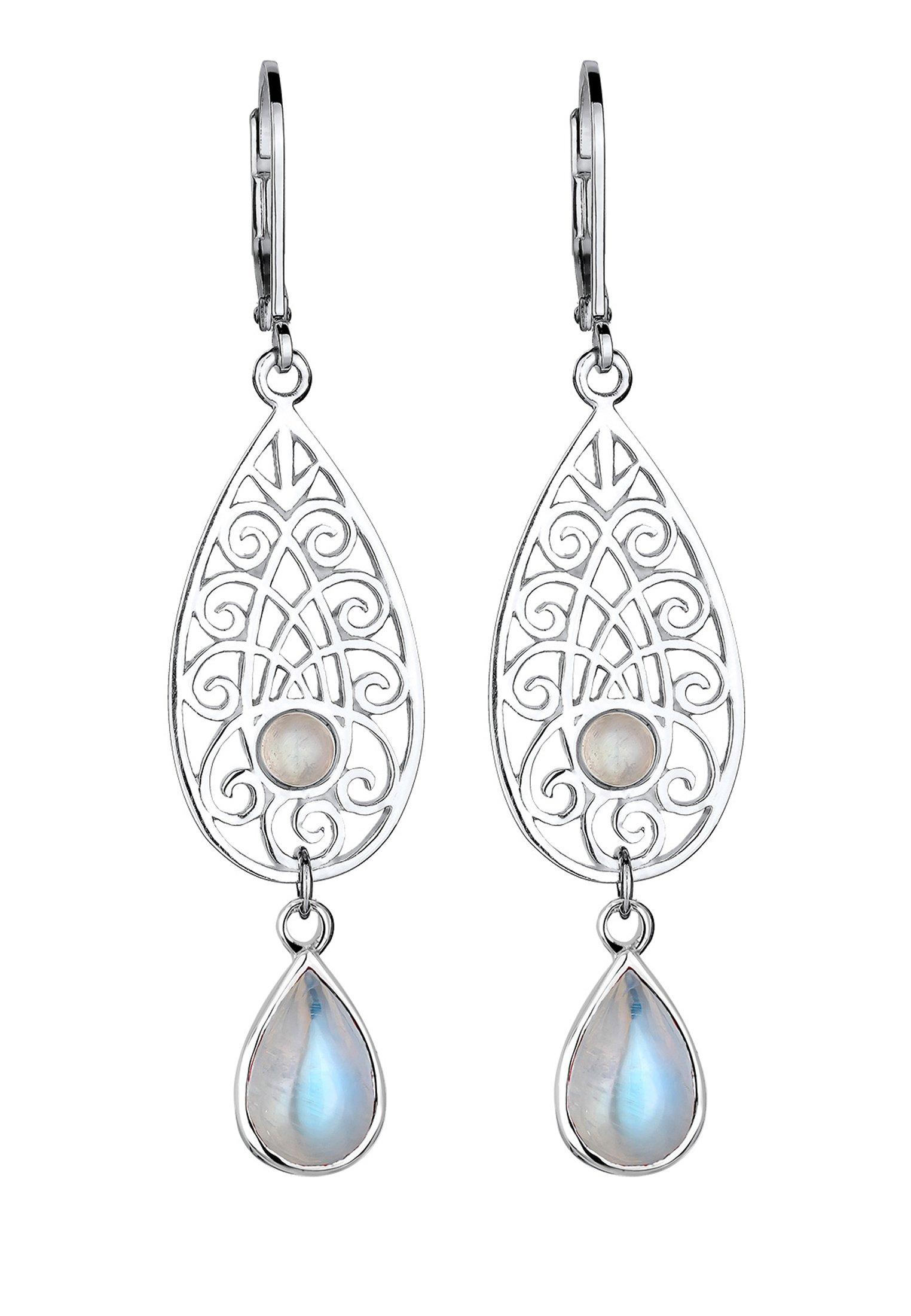 Elli  Boucles d'Oreilles Ornement Oriental Goutte Pierre De Lune 