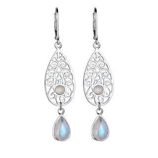 Elli  Boucles d'Oreilles Ornement Oriental Goutte Pierre De Lune 