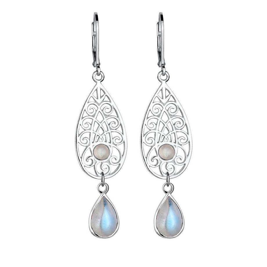 Elli  Boucles d'Oreilles Ornement Oriental Goutte Pierre De Lune 