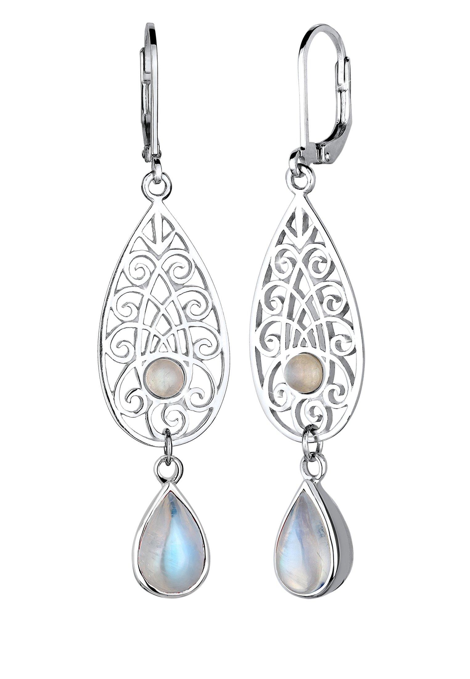 Elli  Boucles d'Oreilles Ornement Oriental Goutte Pierre De Lune 