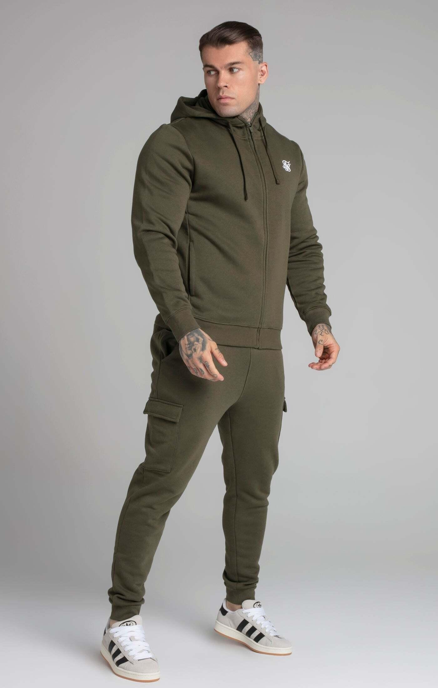 Sik Silk  Kapuzenpullover Khaki Essential Zip Through Funnel Hoodie 