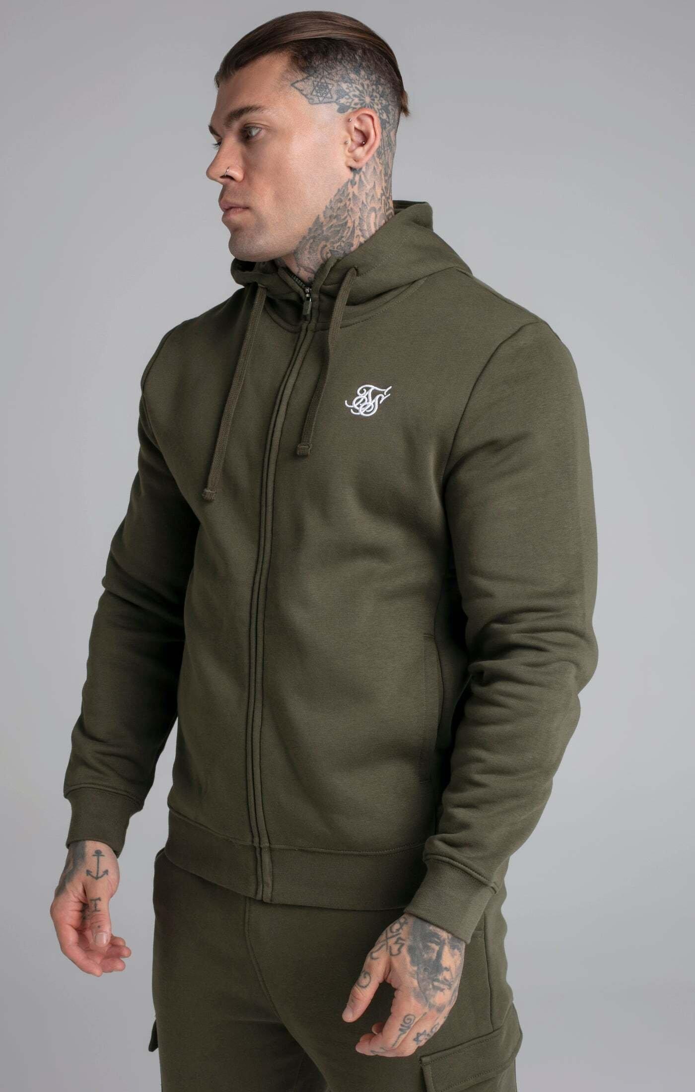 Sik Silk  Kapuzenpullover Khaki Essential Zip Through Funnel Hoodie 