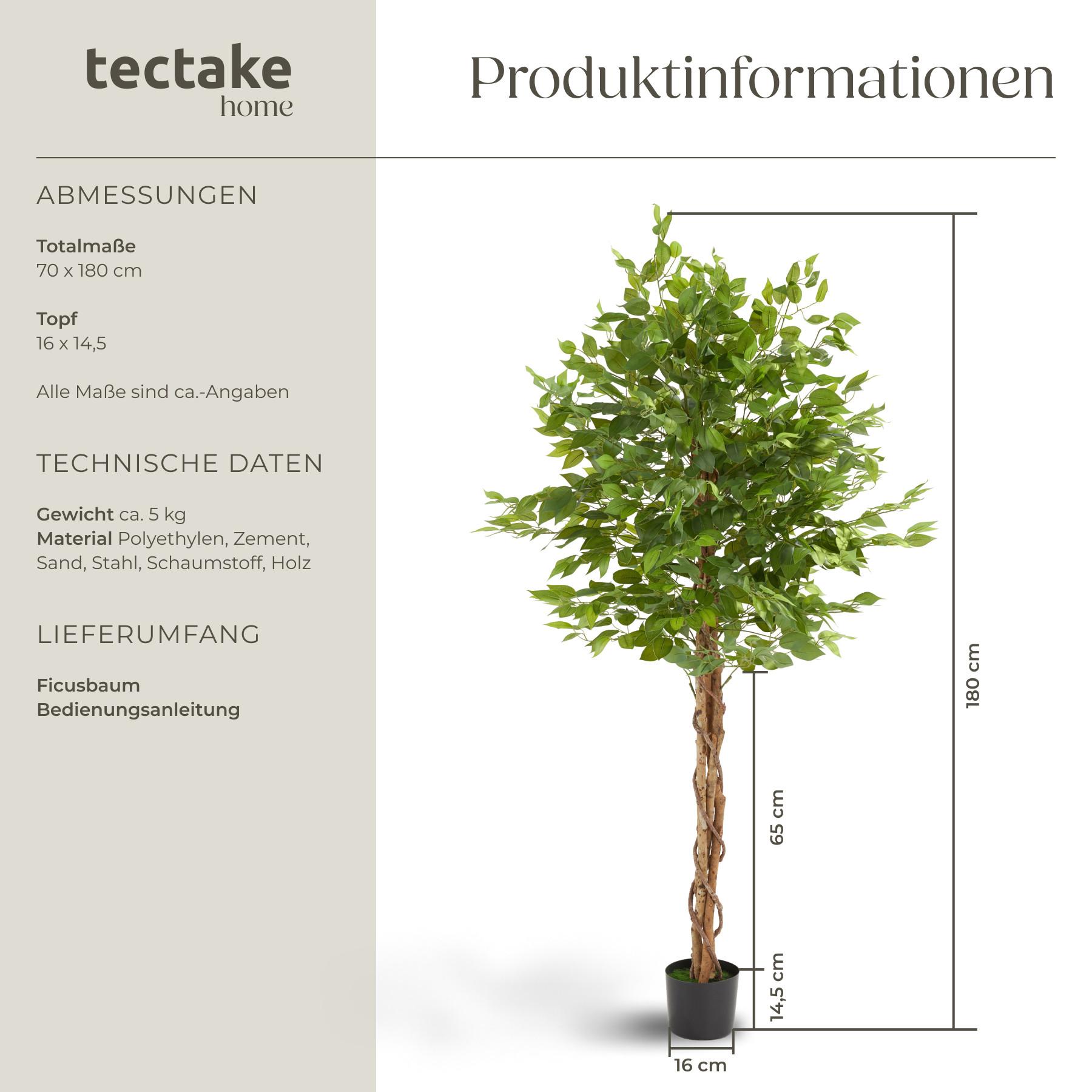 Tectake Albero di Ficus artificiale Fida, texture realistica  