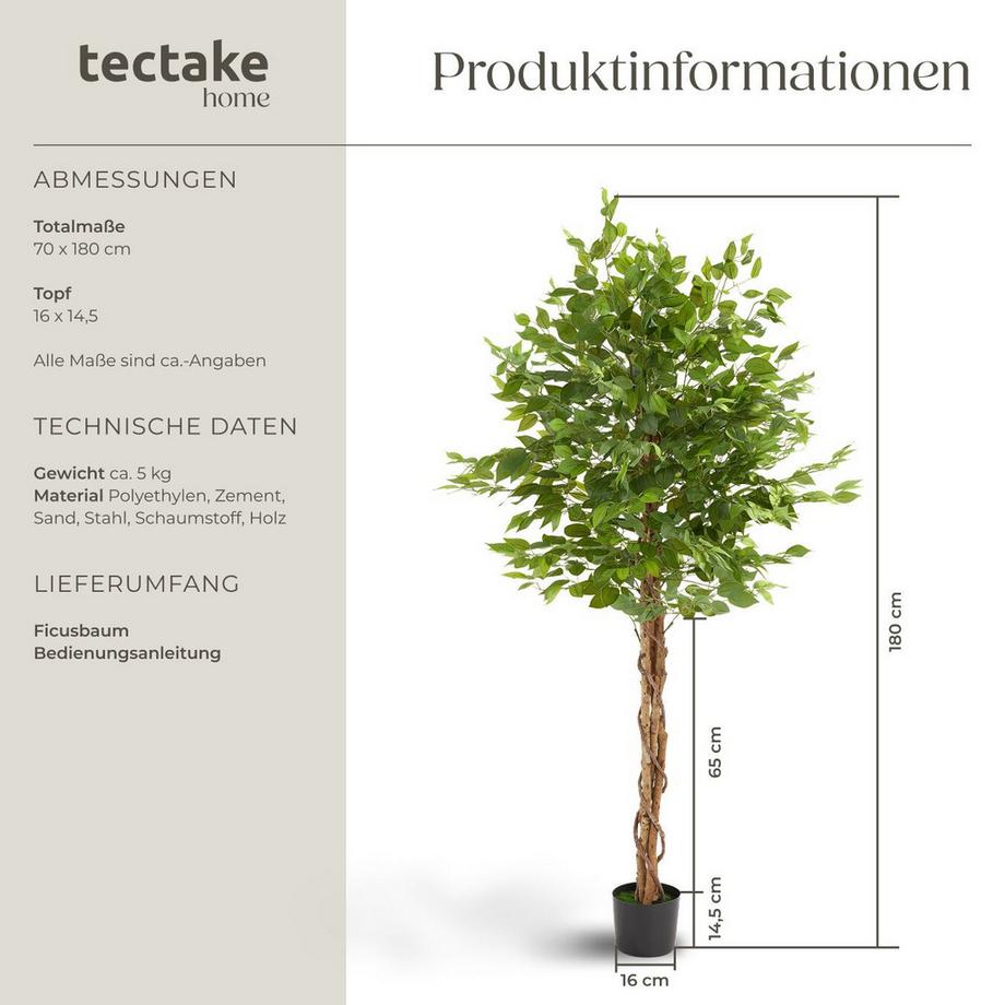 Tectake Ficus artificiel FIDA design très réaliste  