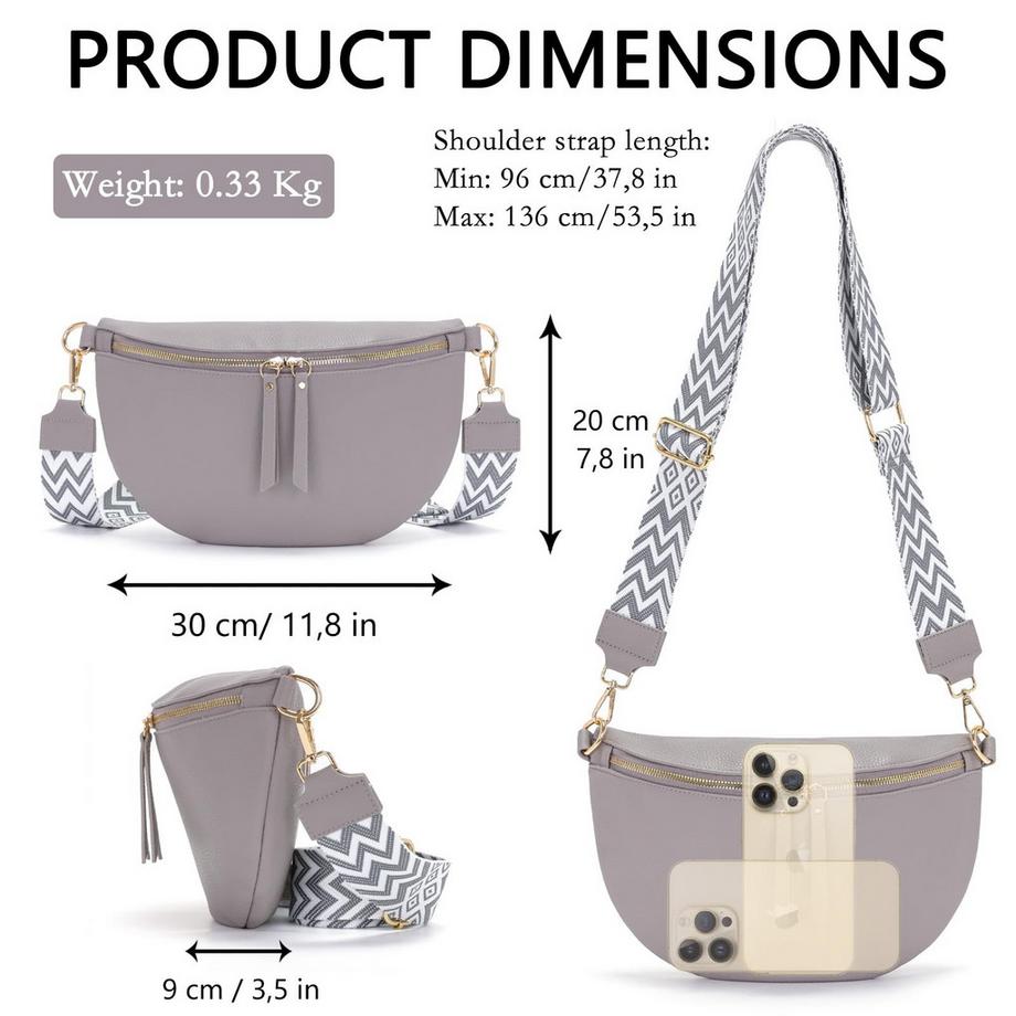 Only-bags.store Grande Marsupio in Pelle Vegana Borsa a Tracolla con Ampia Cinghia  