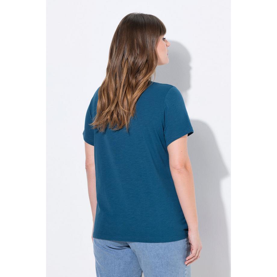 Ulla Popken Mohn-Stickerei Rundhals Halbarm T-Shirt  