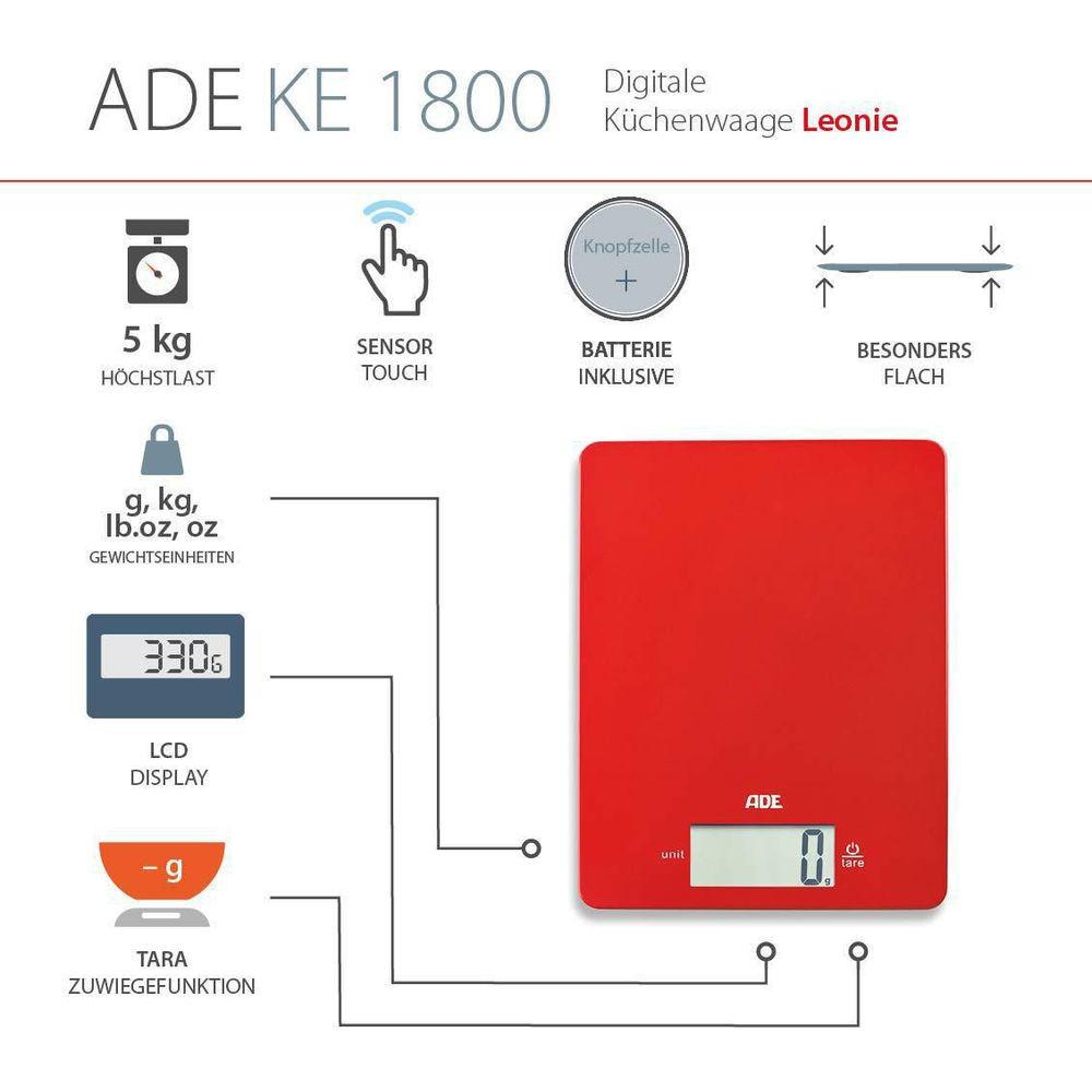 ADE ADE KE 1800-1 bilancia da cucina Rosso Superficie piana Rettangolo Bilancia da cucina elettronica  