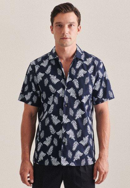 Image of Casual Hemd Regular Fit Kurzarm Druck Herren Dunkelblau M/L