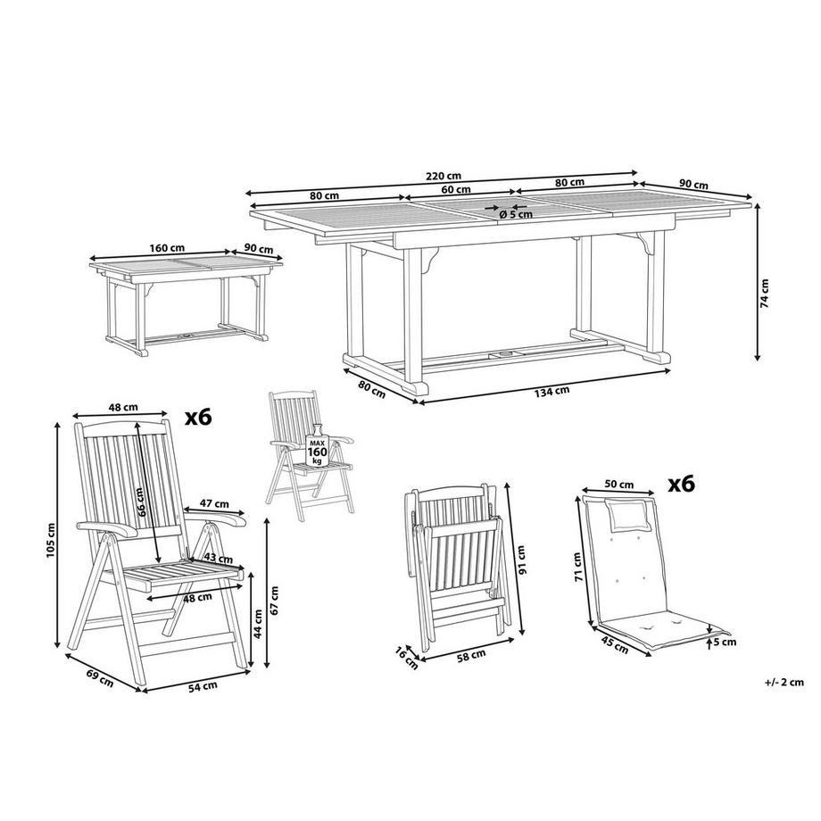 Beliani Set da pranzo per giardino con sedie en Legno d'acacia Mediterraneo JAVA PREMIUM  