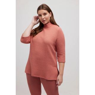 Ulla Popken  Felpa in cotone biologico con lavorazione Jacquard, colletto alto e maniche a 3/4 