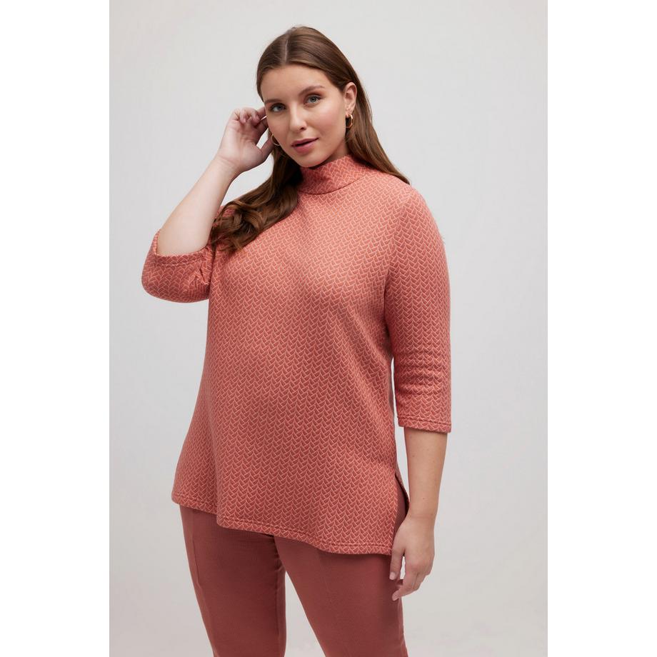 Ulla Popken Jacquard Stehkragen 3/4 Arm Sweatshirt  