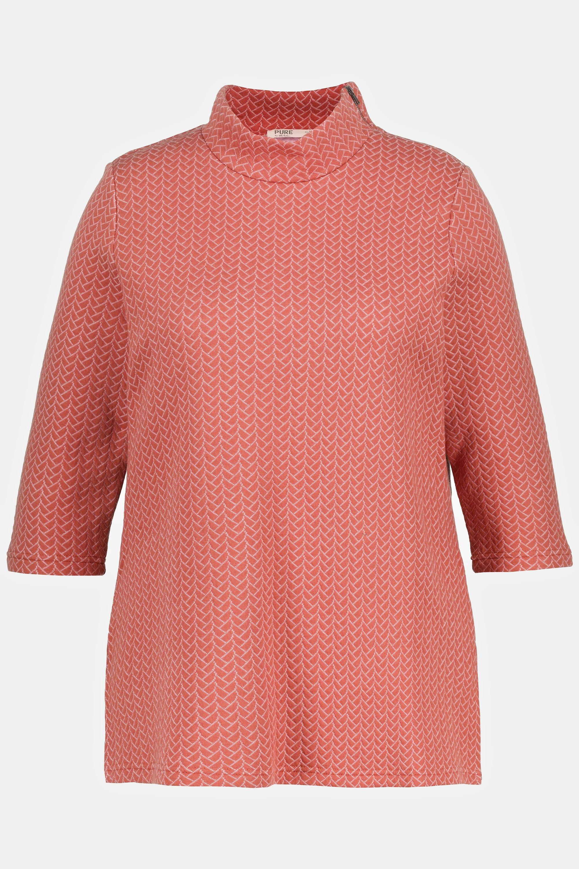 Ulla Popken  Sweatshirt, Jacquard, Stehkragen, 3/4-Arm, Biobaumwolle 