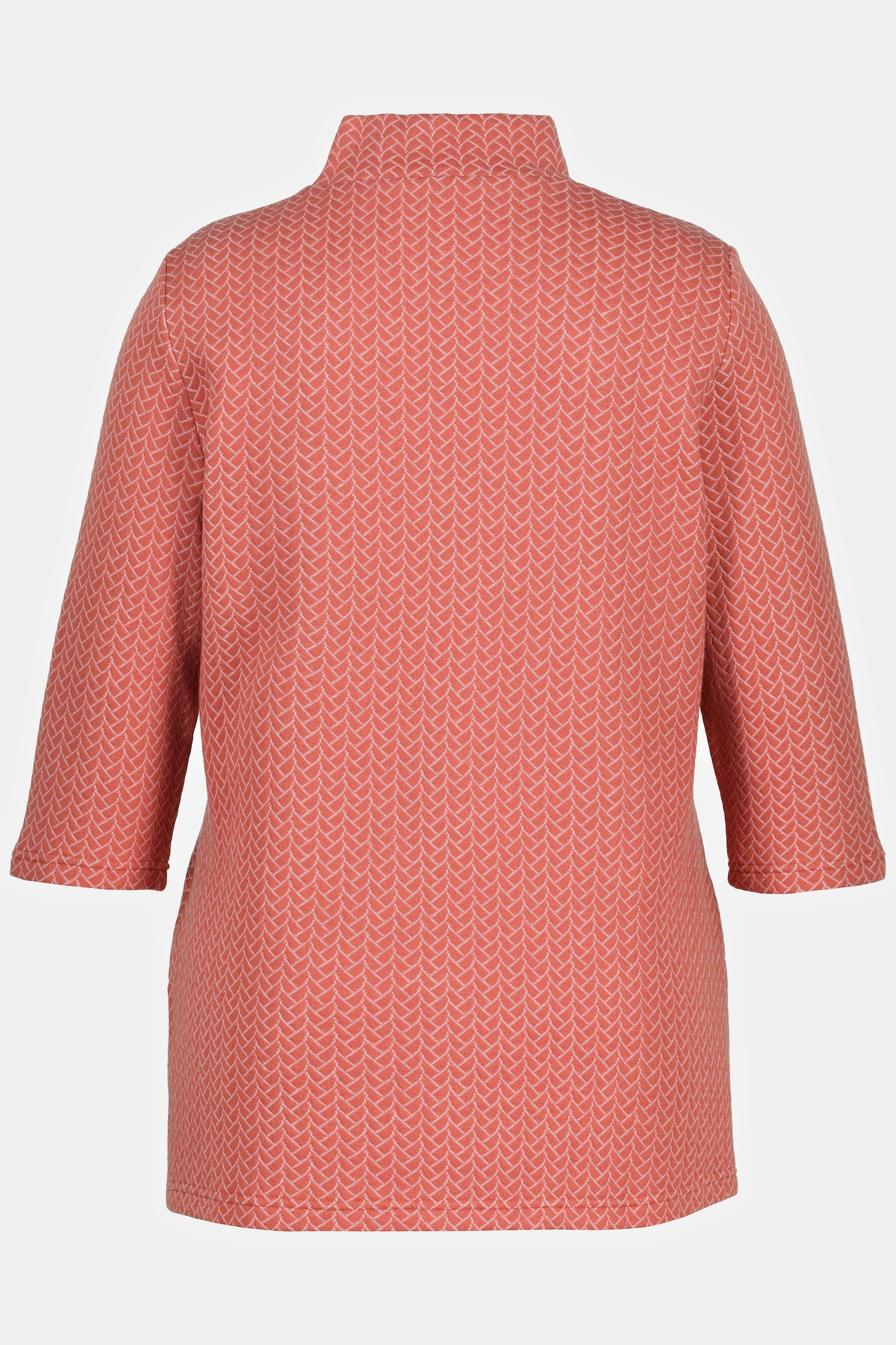 Ulla Popken  Sweatshirt, Jacquard, Stehkragen, 3/4-Arm, Biobaumwolle 