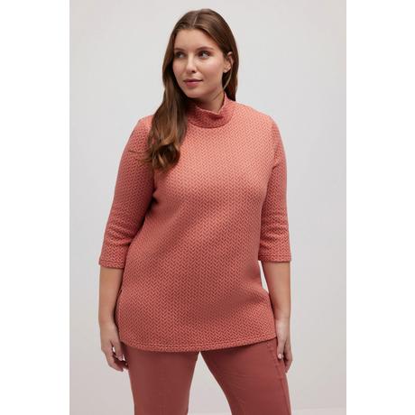 Ulla Popken  Sweatshirt, Jacquard, Stehkragen, 3/4-Arm, Biobaumwolle 