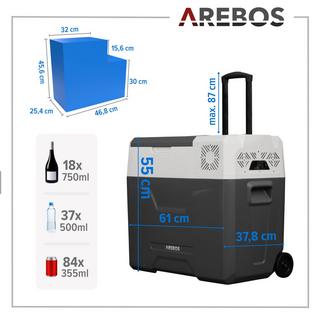 Arebos  Kompressor Kühlbox mit Rollen 47 L Auto Kühlschrank APP Gefrierbox 