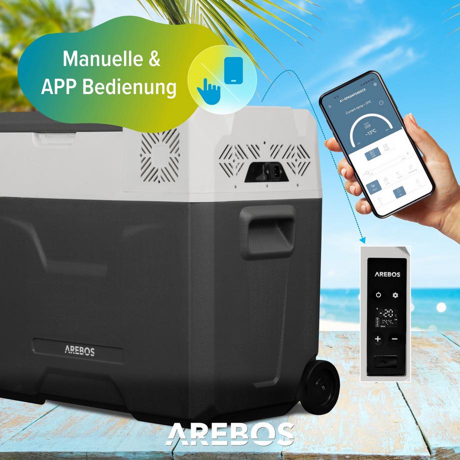 Arebos  Glacière à compresseur avec roulettes 47 L Réfrigérateur de voiture APP 