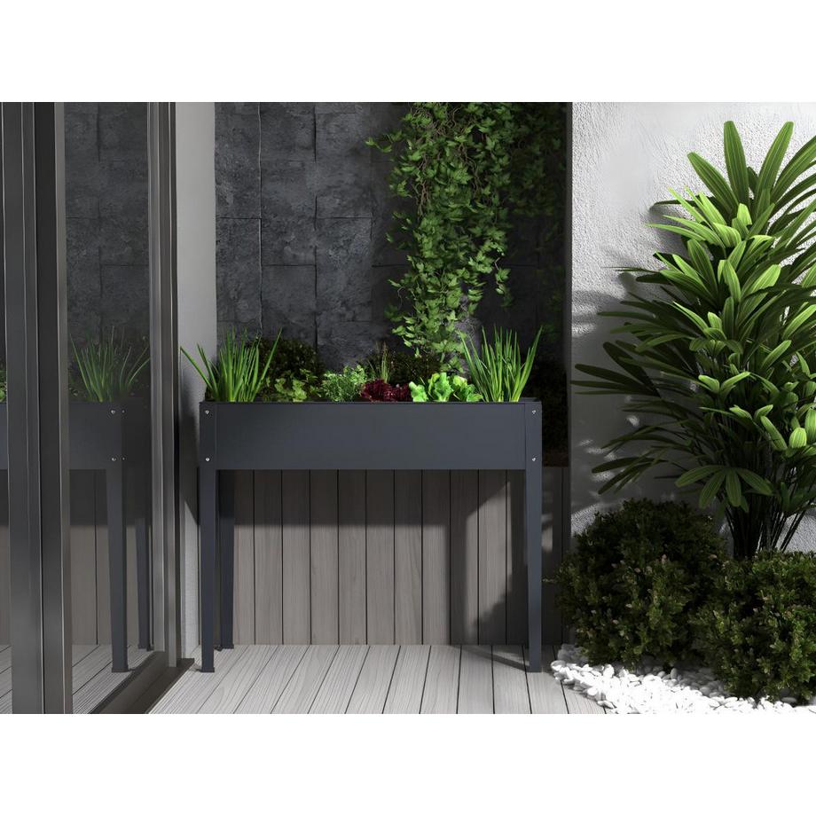 Vente-unique Jardinière sur pied en acier anthracite - L100 x P30 x H80 cm - YGOS  