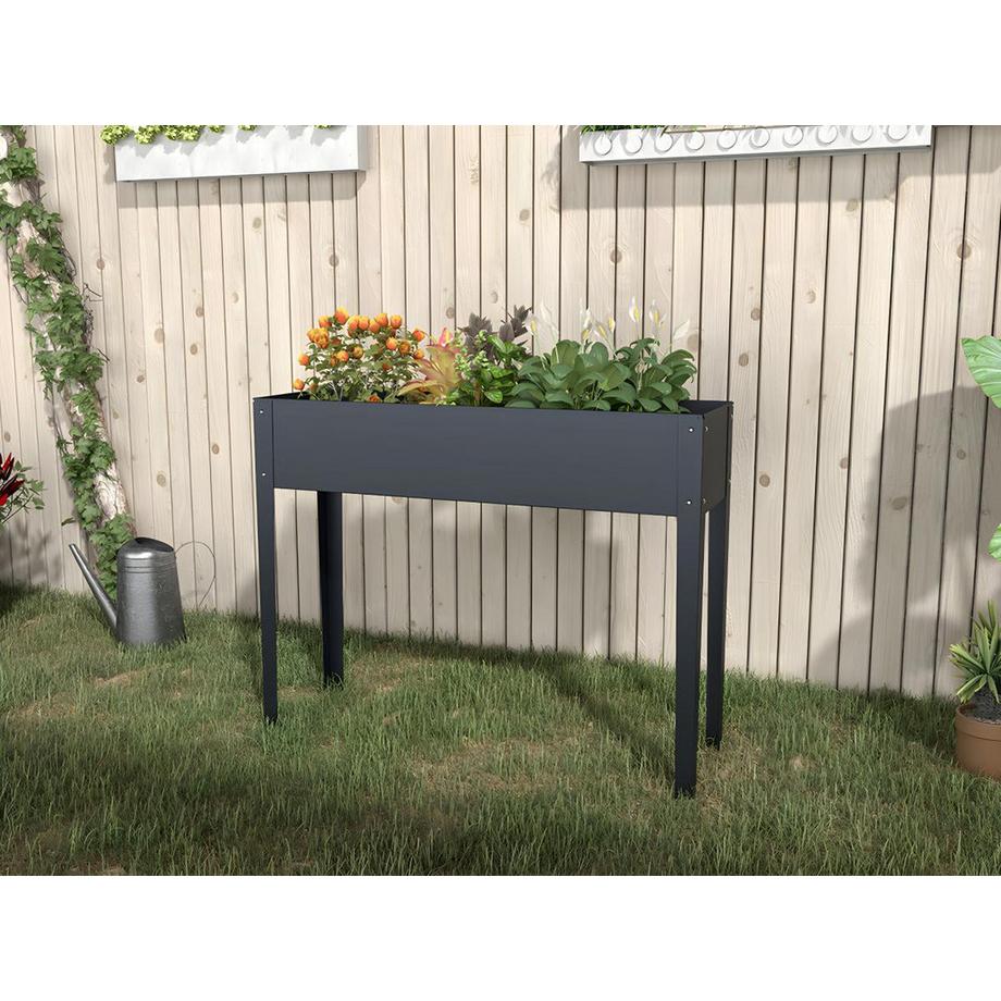 Vente-unique Jardinière sur pied en acier anthracite - L100 x P30 x H80 cm - YGOS  