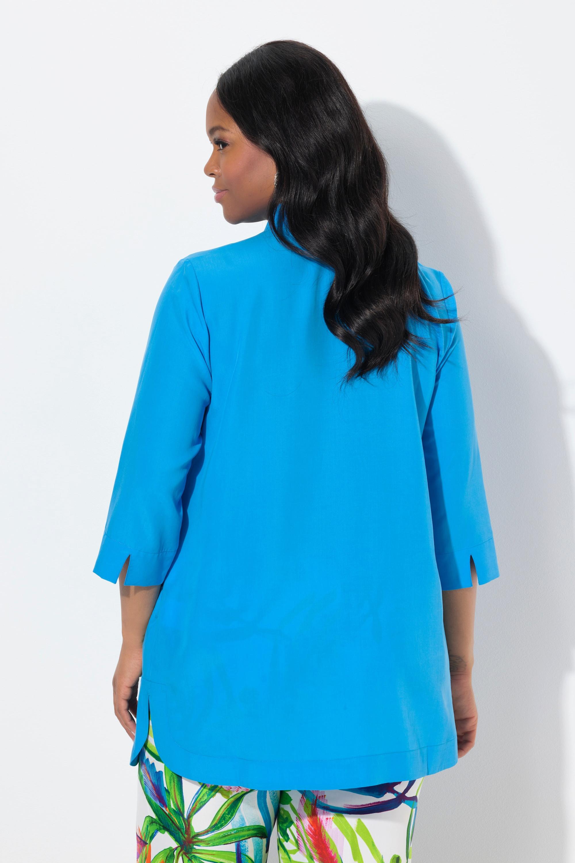 Ulla Popken Tunica Lunga Inserto Collo Alto Scollo a V Maniche 3/4  