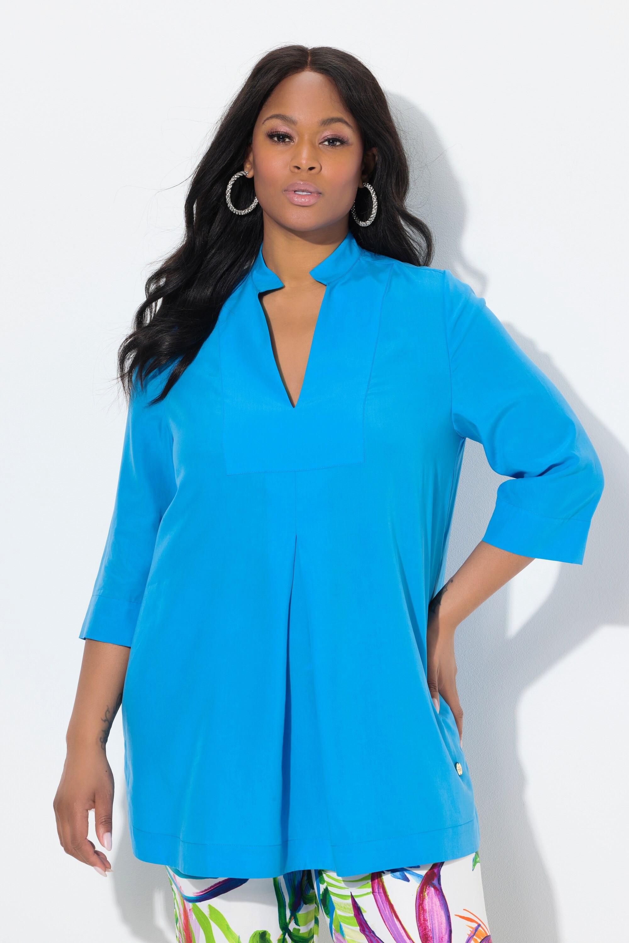 Ulla Popken Tunica Lunga Inserto Collo Alto Scollo a V Maniche 3/4  