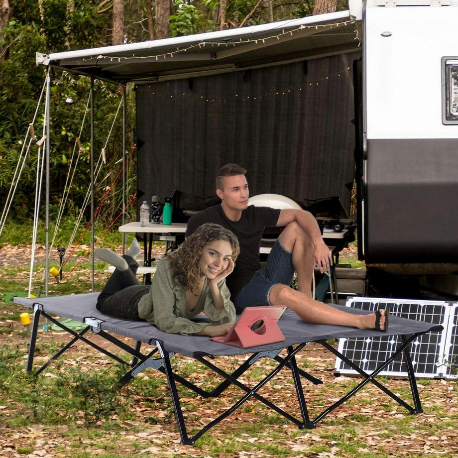 Northio  Campingbett Klappbar für 2 Personen Feldbett Klappbett mit Tragetasche bis 136 kg belastbar Stahl Oxford Grau 193 x 125 x 40 cm 