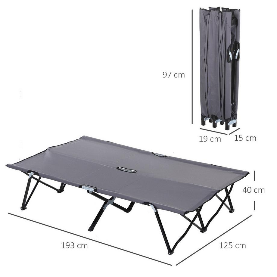 Northio  Campingbett Klappbar für 2 Personen Feldbett Klappbett mit Tragetasche bis 136 kg belastbar Stahl Oxford Grau 193 x 125 x 40 cm 
