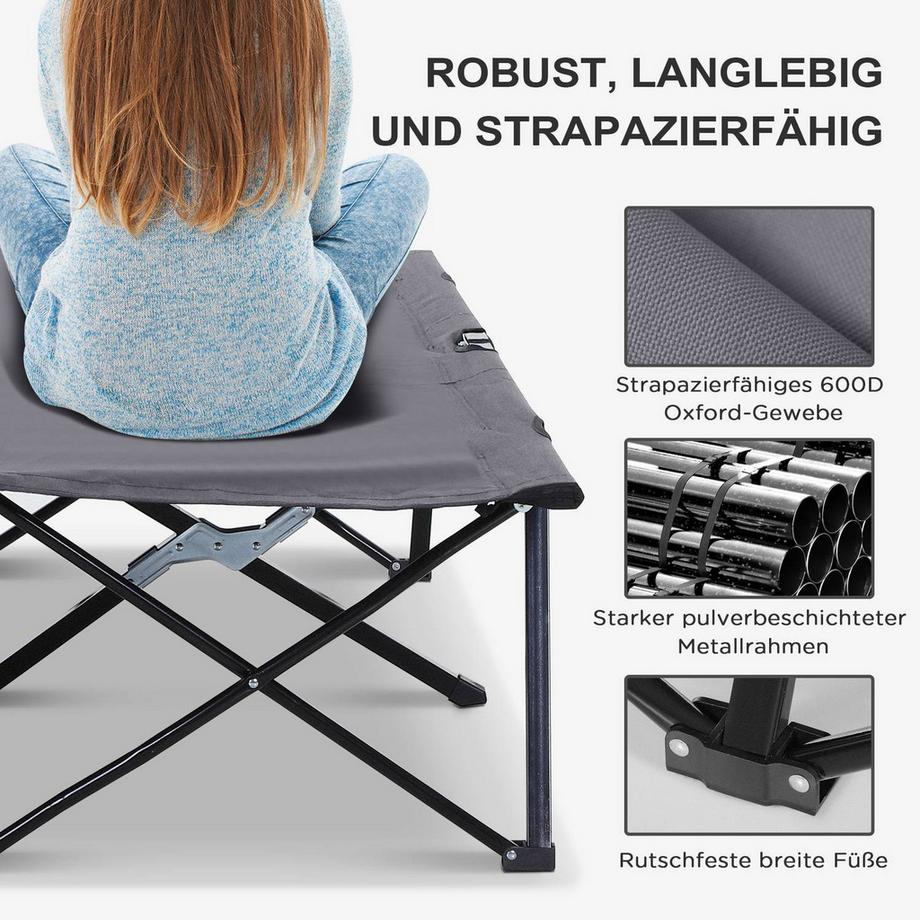 Northio  Campingbett Klappbar für 2 Personen Feldbett Klappbett mit Tragetasche bis 136 kg belastbar Stahl Oxford Grau 193 x 125 x 40 cm 