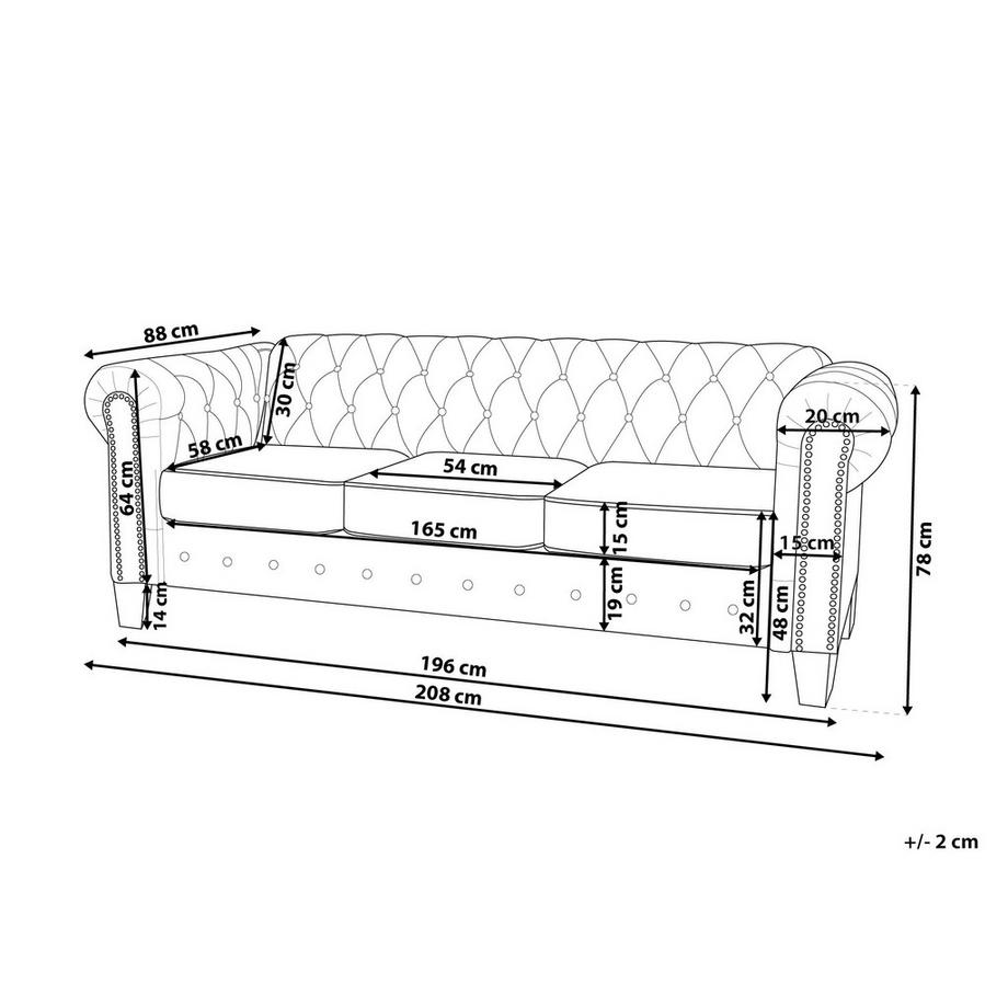 Beliani Canapé 3 places en Tissu Industriel CHESTERFIELD  