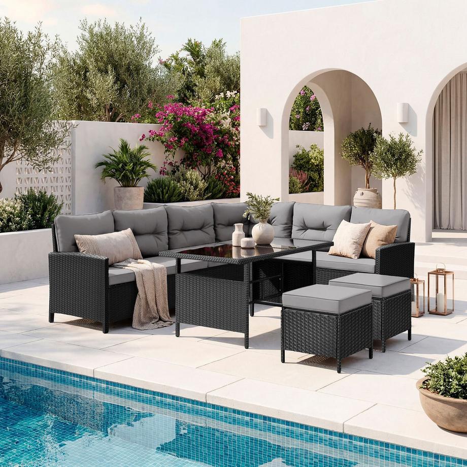 Tectake Canapé de jardin lounge en rotin BARLETTA pour 6 à 8 personnes  