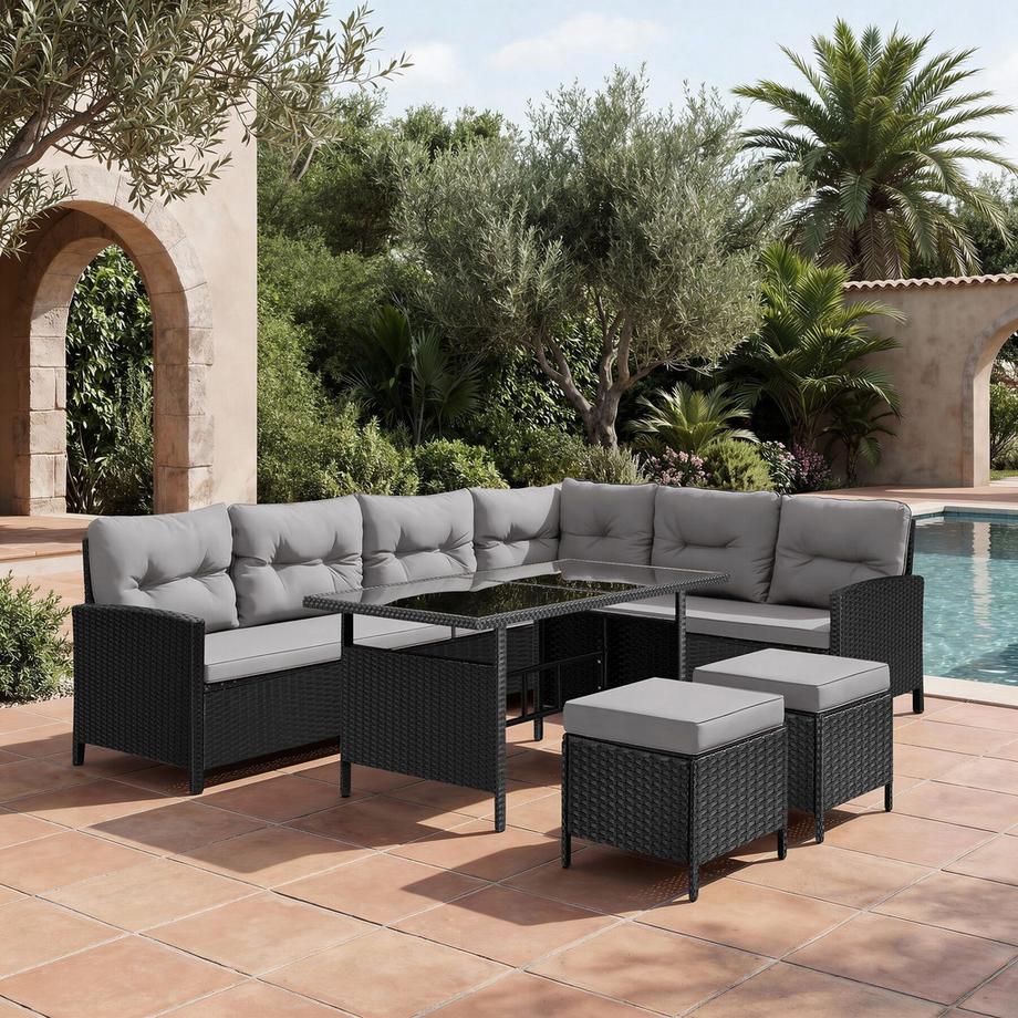 Tectake Canapé de jardin lounge en rotin BARLETTA pour 6 à 8 personnes  